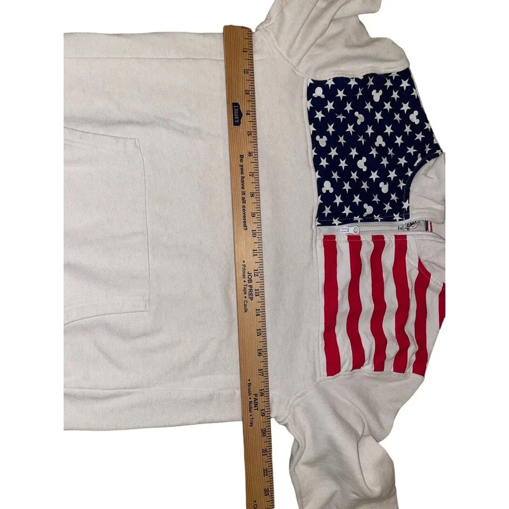 Disneyland 1/4 Zip Flag Adult Size S Red White Blue Pocket Sweatshirt Pullover - Picture 6 of 7